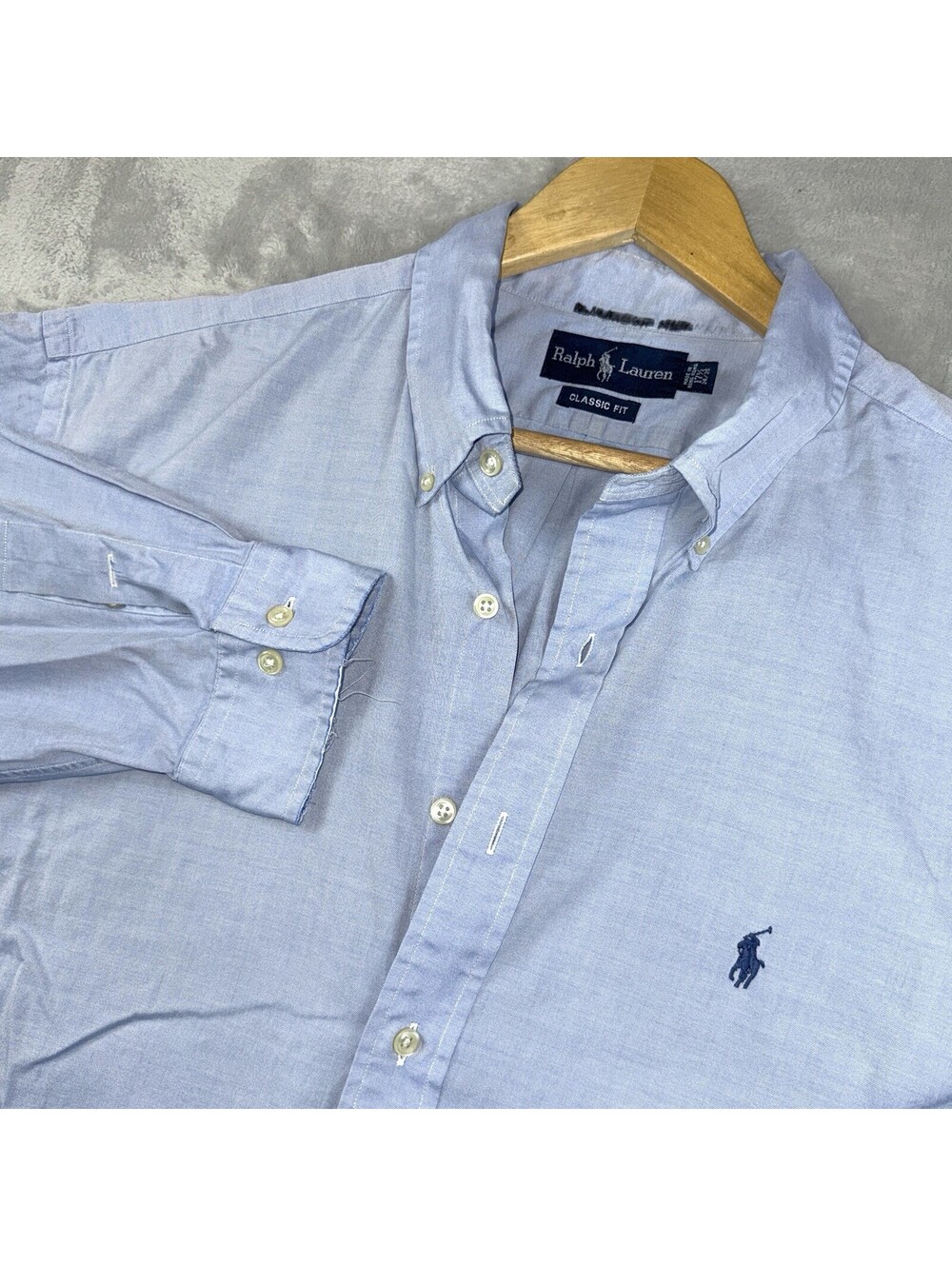 Polo Ralph Lauren Men 18 34/35 Blue Oxford Shirt Classic Fit Long Sleeve Pony